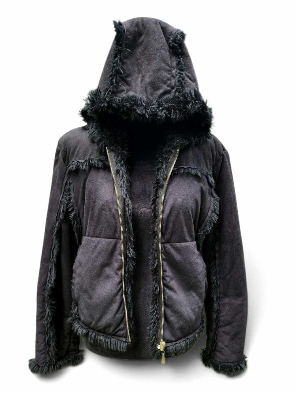Rare Vintage Obermeyer Y2K Faux Fur Liked Hooded Jacket With Asian Floral Symbol